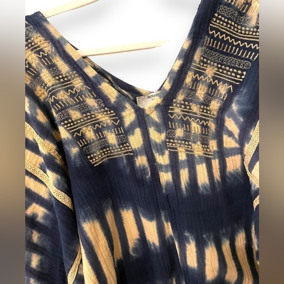 FREE PEOPLE X One Teaspoon | Blue Tie Dye Muslin Romper Embroidered Bell Sleeve - Picture 4 of 6